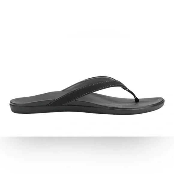 Olukai Ho'opio Sandal-Onyx/Onyx Toe Post Sandals Black Flip Flop Sandals Size 9 - Picture 2 of 10